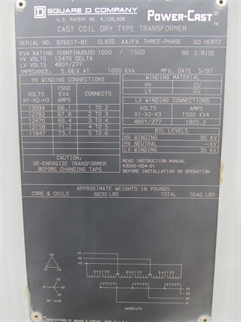 1000/1500 KVA Square D Cast Coil Transformer